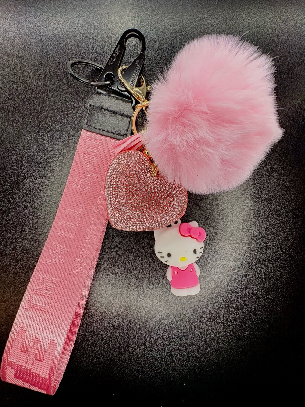 Hello Kitty Pink Pom-Pom Keychain Wristlet with Sparkle Heart